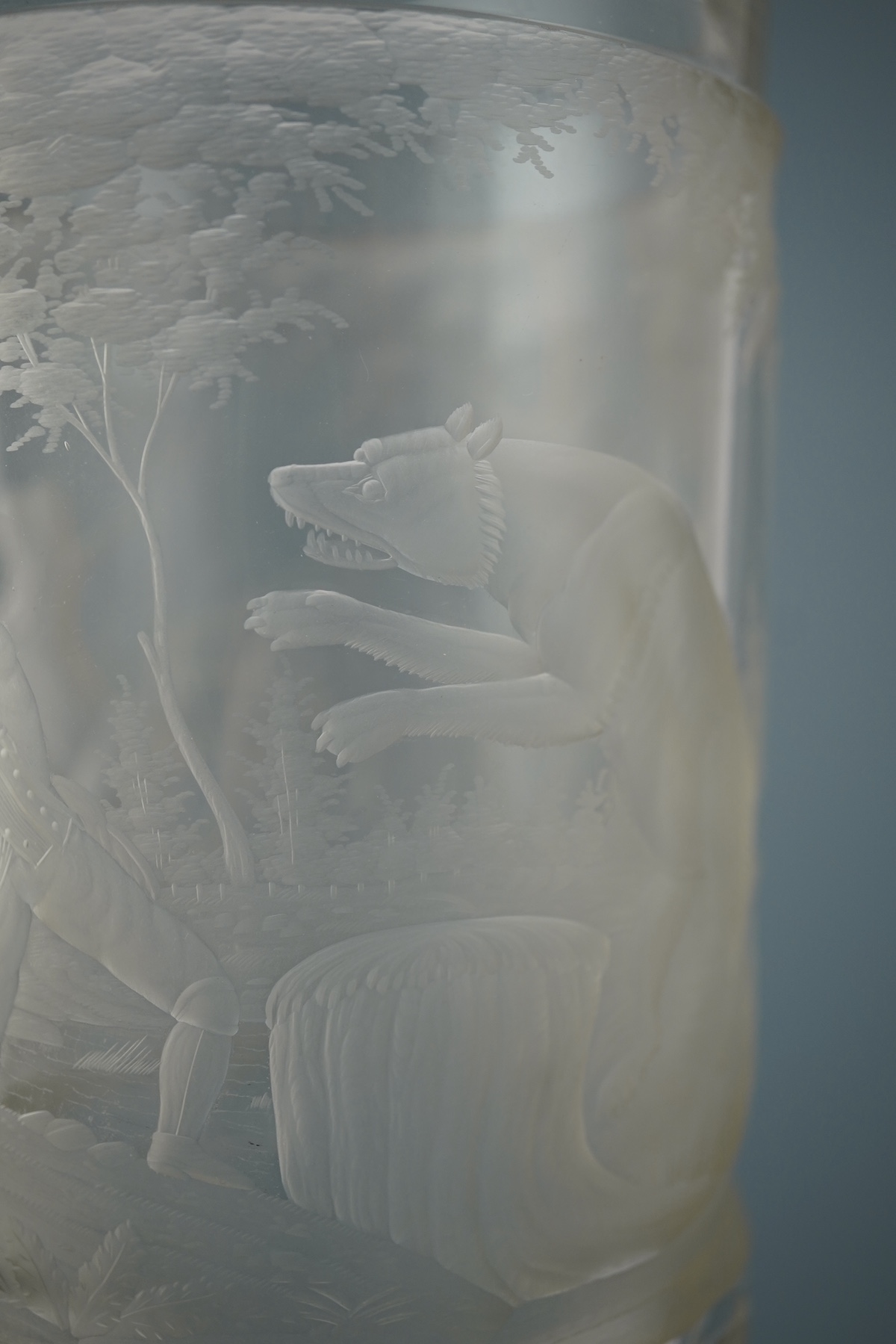A Bohemian ‘hunting’ Stangenglas in rock crystal style, c.1840-60
